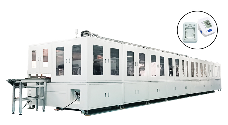  聯(lián)翊電子血壓計自動組裝線一條非標(biāo)結(jié)構(gòu)進(jìn)行組裝，區(qū)分良品及不良品，自動分揀的自動化流水線